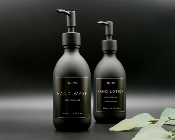 Matte Black Glass Bottle Refillable Soap Dispenser With Black Metal Pump and Label Shampoo Body Wash Hand Lotion Reusable Eco friendly Etsy UK