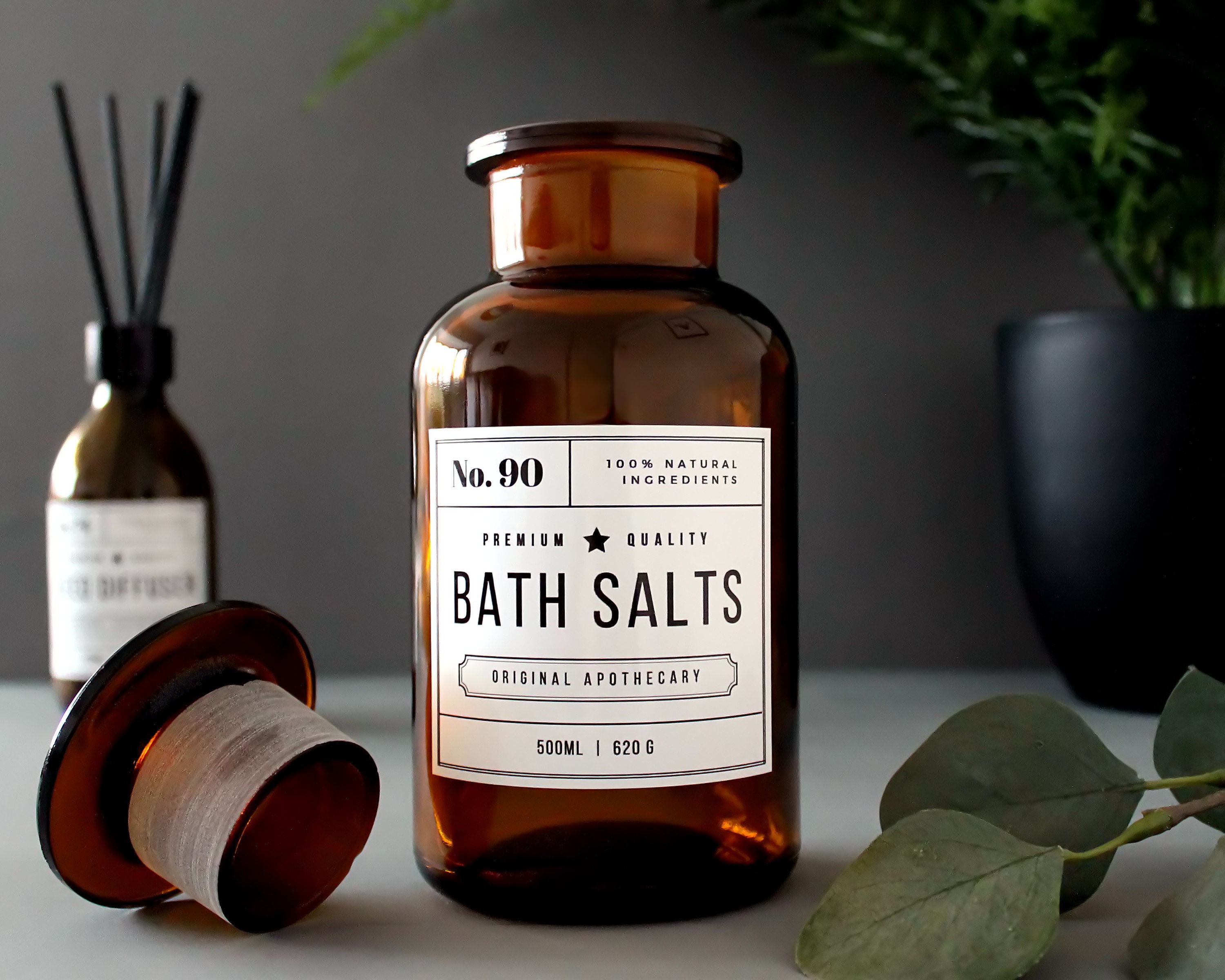 Urban Amber Glass Apothecary Bath Salts Jar 500ml 16oz with Copper Industrial New York Rose Gold Vintage Style Label