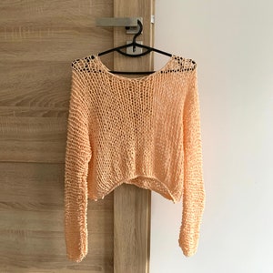 Cocoa knit cotton sweater Hand Knit cotton women sweater Loose cotton sweater Arm Knitting women pullover Loose natural women top Peach