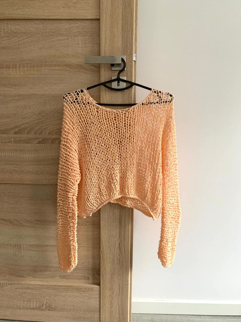 Cocoa knit cotton sweater Hand Knit cotton women sweater Loose cotton sweater Arm Knitting women pullover Loose natural women top Peach