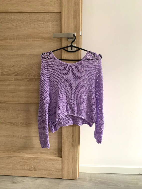 Yellow Fishnet Top Arm Knit Cotton Sweater Hand Knit Cotton - Etsy