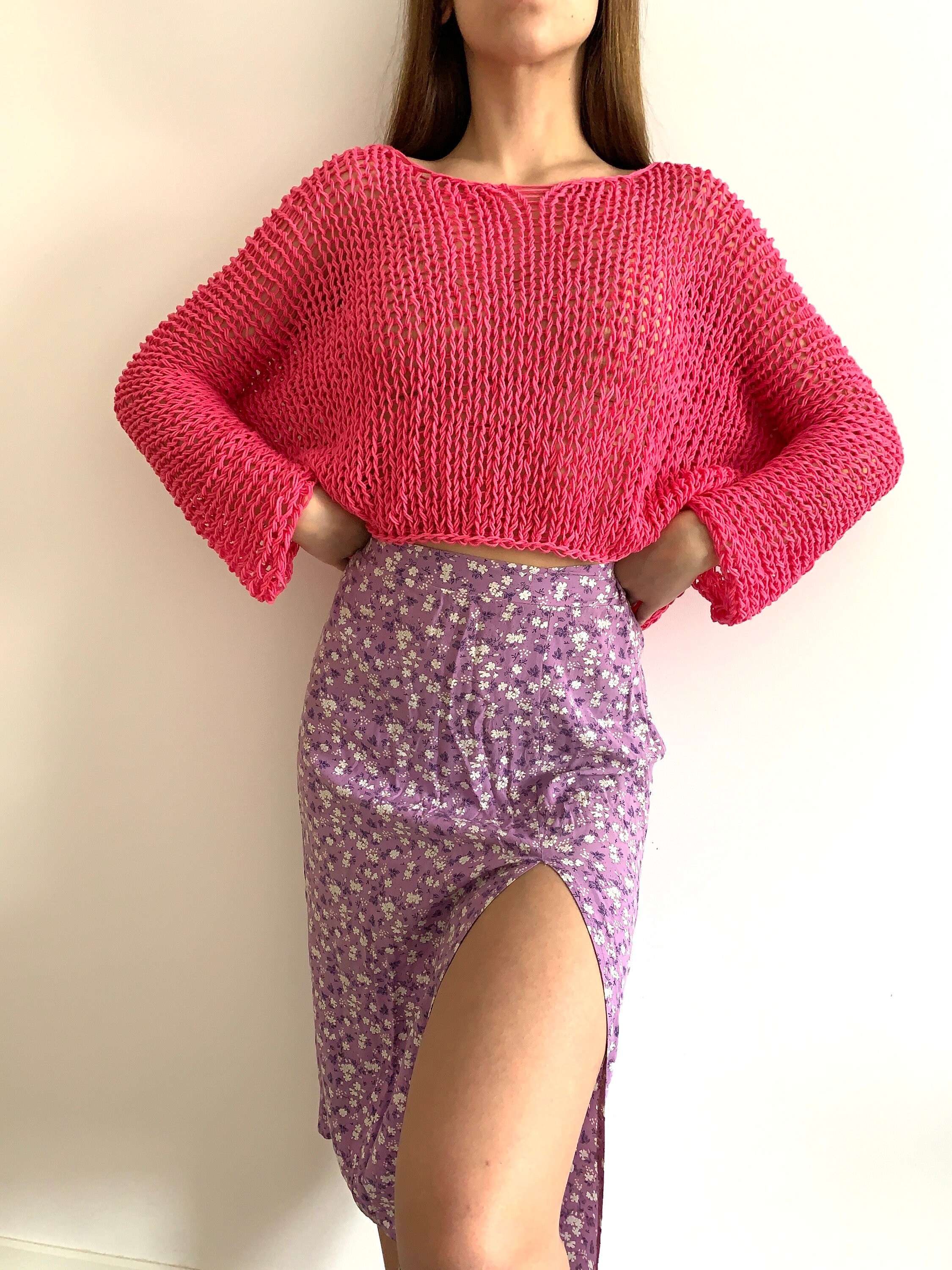 Black fishnet top arm knit cotton sweater