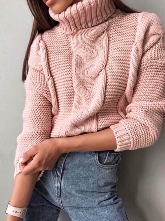cable knit pink sweater