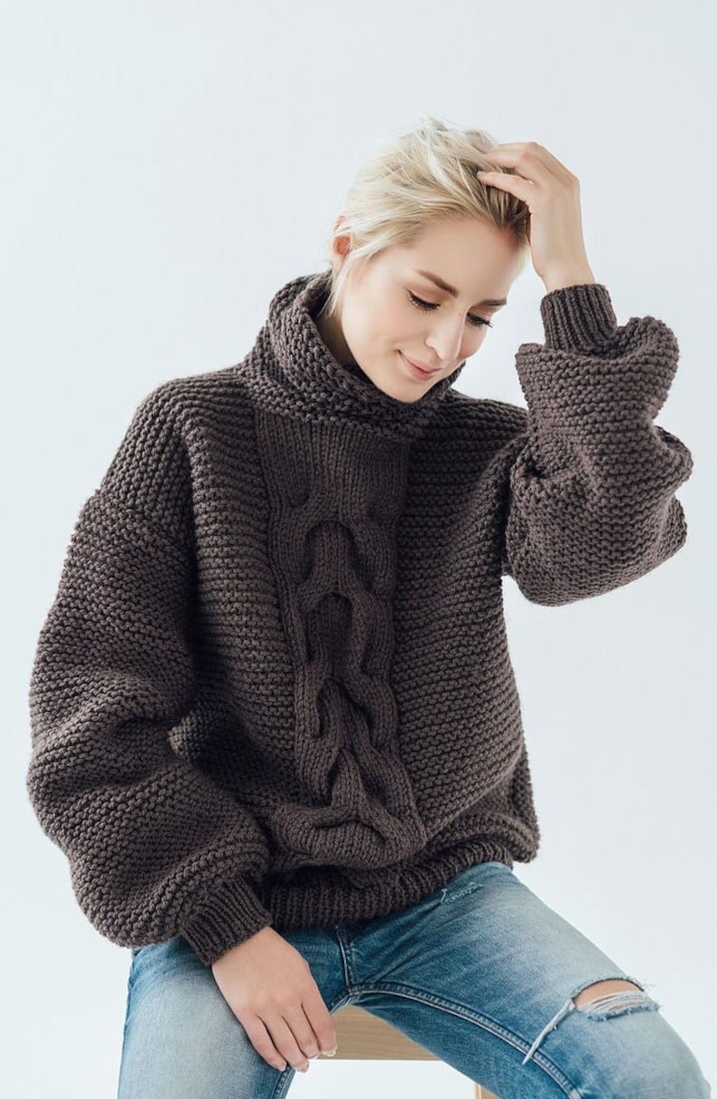 Green Chunky Sweater Chunky Arm Knit Sweater Cable Knit Etsy
