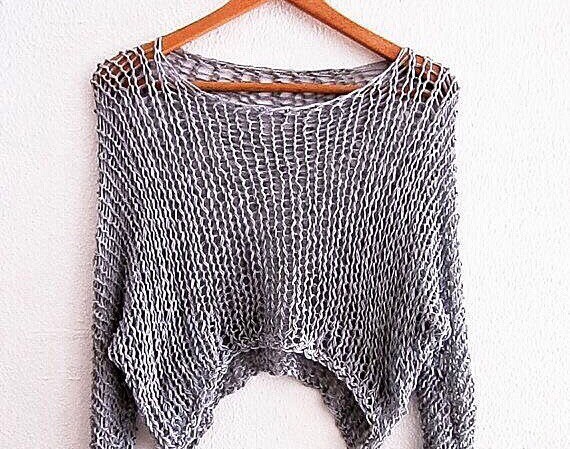 Gray knit cotton sweater Hand Knit cotton women sweater | Etsy