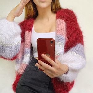 Mohair Midi Cardigan Pink White Yellow Stripe 10 12 main image 1