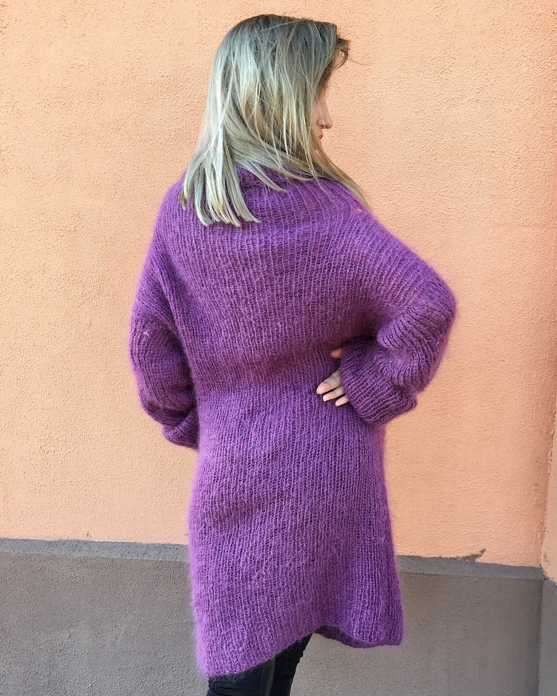 Long Mohair Sweater With a Long Collar Purple Mohair Sweater Etsy