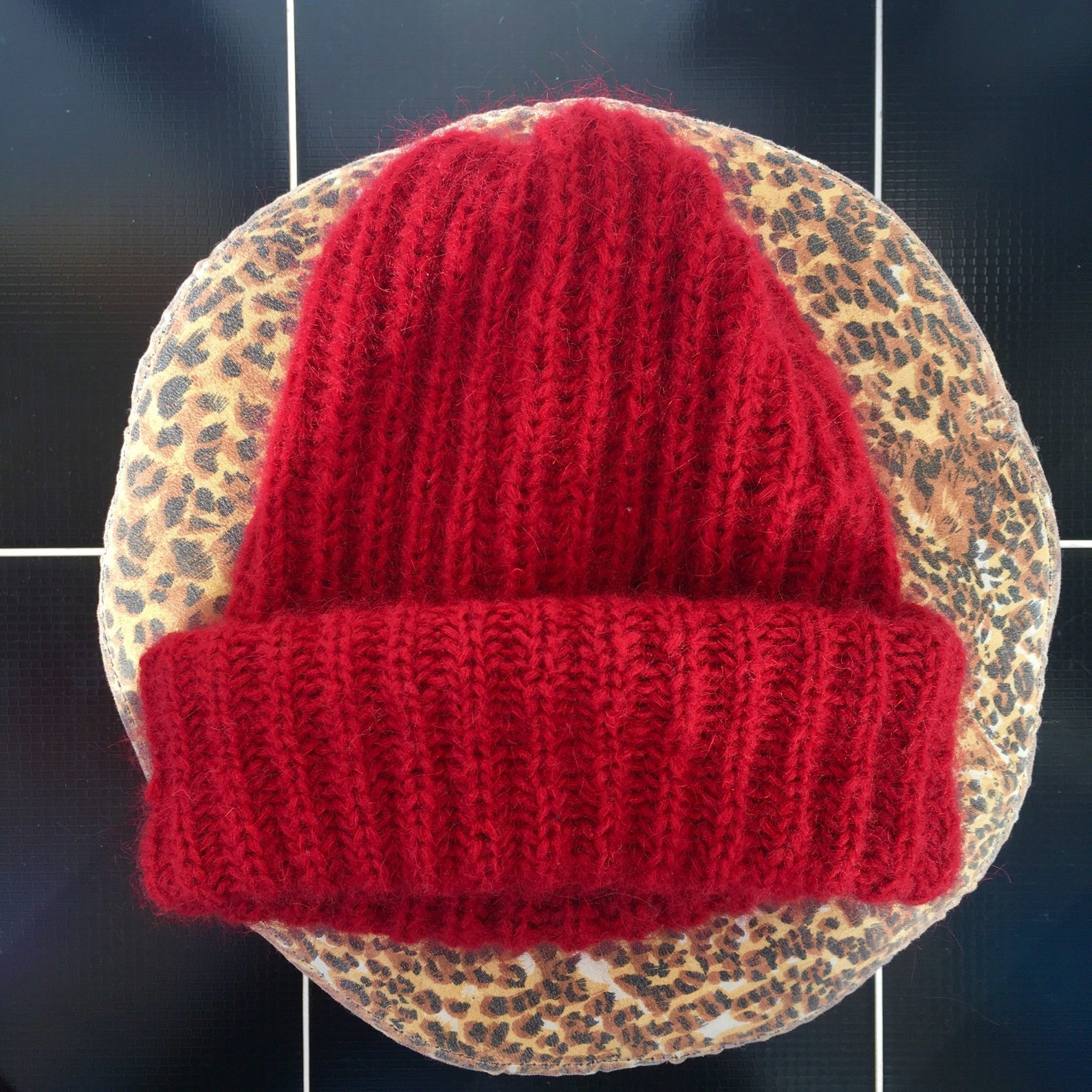Red Beanie Hand Knit Beanie Wool Beanie Arm Knitting Hat Etsy