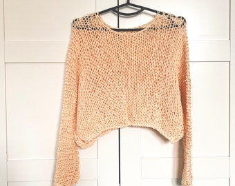 Peach cotton sweater - Hand Knit cotton women sweater - Loose cotton sweater  Ready to ship Size S