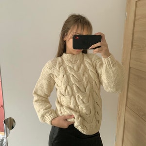 Women’s white hand knit pullover hand knit women’s wool oversized sweater  handmade READY TO SHIP