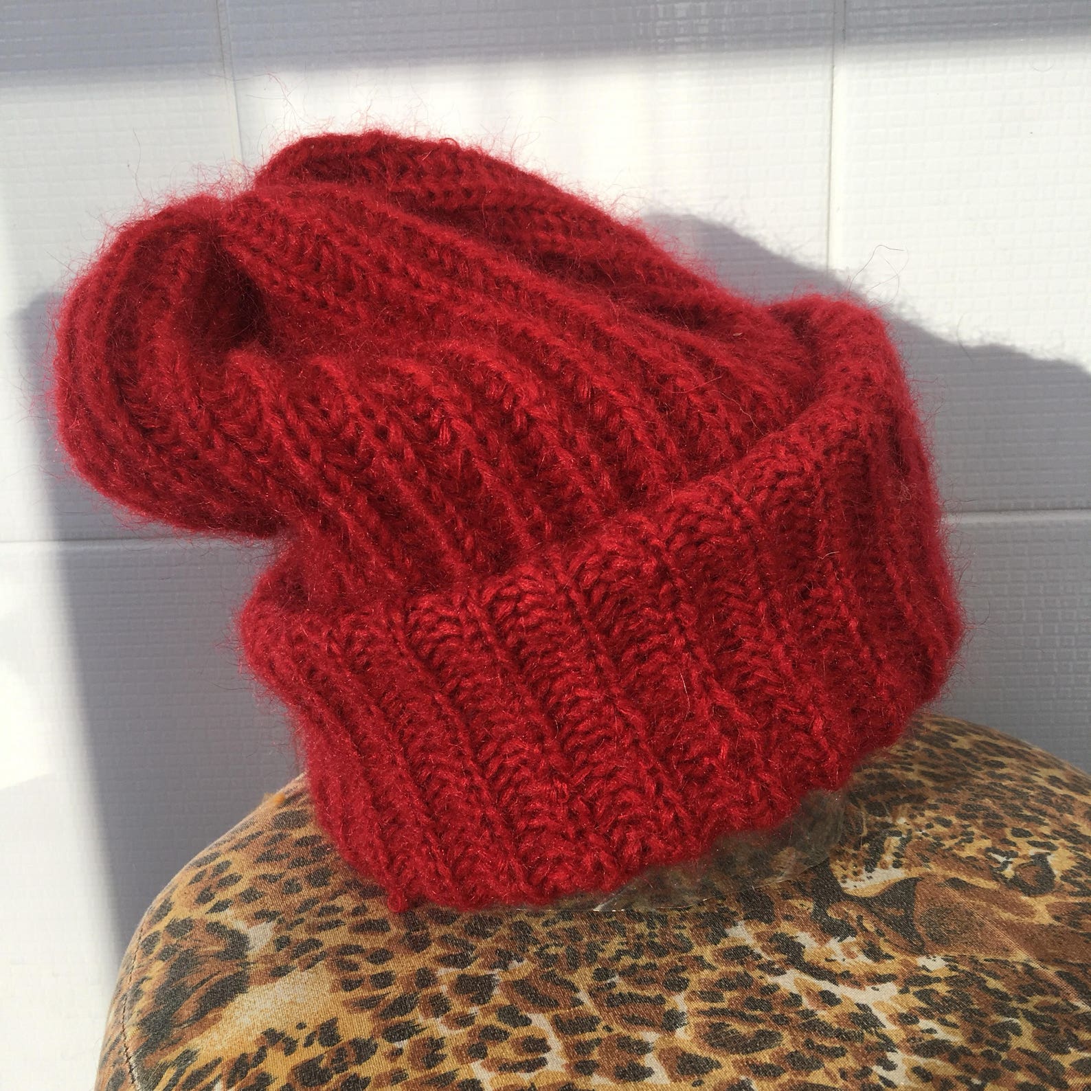 Red Beanie Hand Knit Beanie Wool Beanie Arm Knitting Hat Etsy