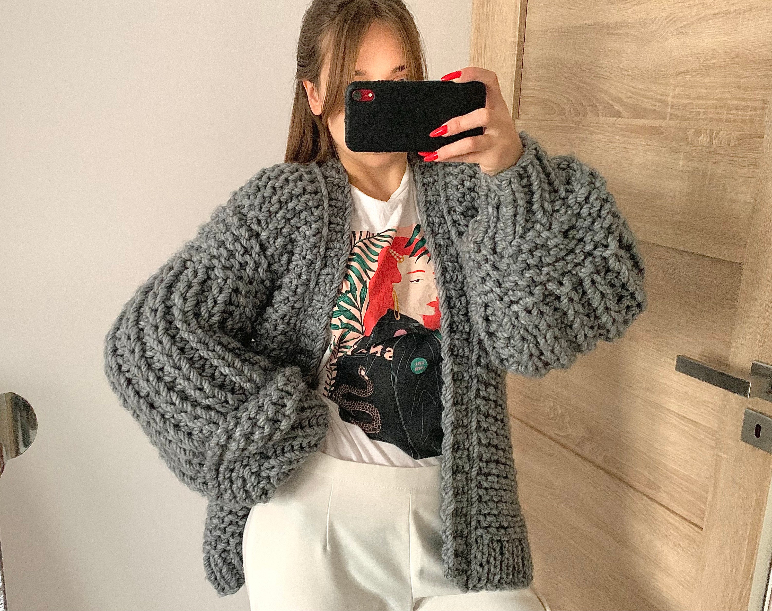 Oversized Grey Chunky Cardigan Hand Knit Cardigan From Etsy