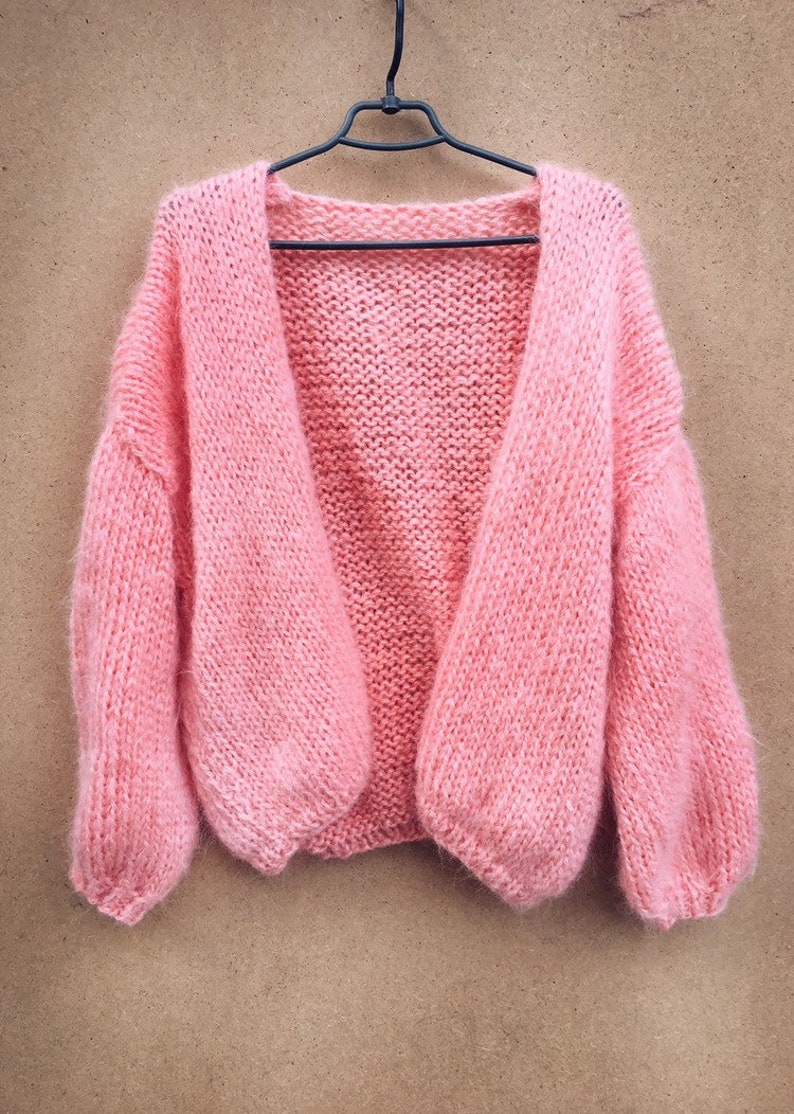 Mohair Coral Cardigan Hand Knit Women Cardigan Angora Wool Etsy