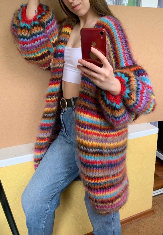 Rainbow Mohair Multi Color Monogram Cardigan