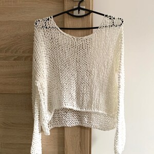Of-White knit cotton sweater Hand Knit cotton women sweater Loose cotton sweater  - Arm Knitting women pullover  Loose women top