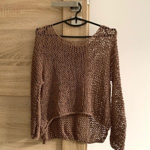 Cocoa knit cotton sweater Hand Knit cotton women sweater Loose cotton sweater Arm Knitting women pullover Loose natural women top image 1