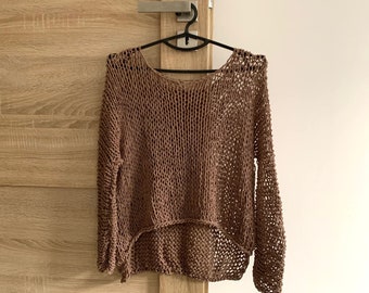 Cocoa knit cotton sweater Hand Knit cotton women sweater - Loose cotton sweater  - Arm Knitting women pullover  - Loose natural women top