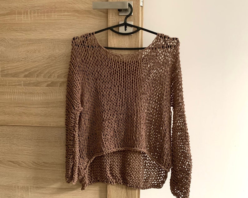 Cocoa knit cotton sweater Hand Knit cotton women sweater Loose cotton sweater Arm Knitting women pullover Loose natural women top image 1