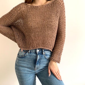 Cocoa knit cotton sweater Hand Knit cotton women sweater Loose cotton sweater Arm Knitting women pullover Loose natural women top image 5