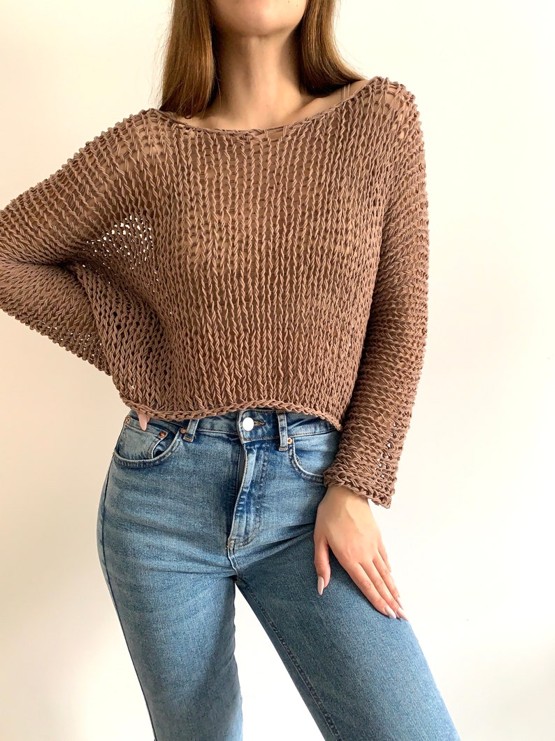 Cocoa knit cotton sweater Hand Knit cotton women sweater Loose cotton sweater Arm Knitting women pullover Loose natural women top image 5