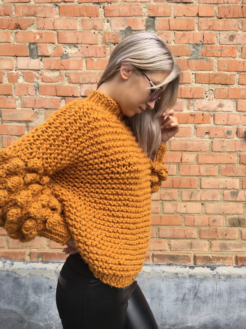 Bobble sweater Chunky arm knit sweater Yellow sweater Etsy