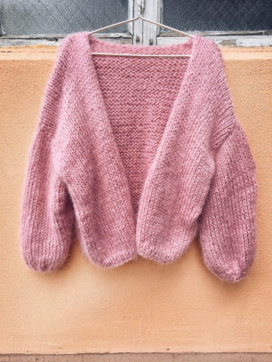 Pink Mohair Cardigan Hand Knit Women Cardigan Angora Wool Cardigan Arm