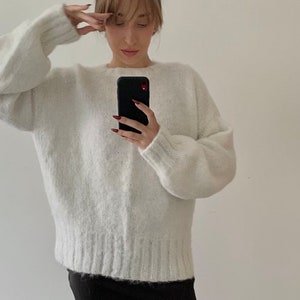 Hand knit White mohair sweater Long and oversized READY TO SHIP one size