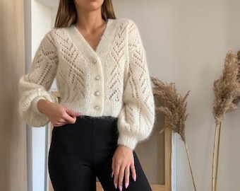 Kid Mohair Cardigan With Silk Ofwhite 