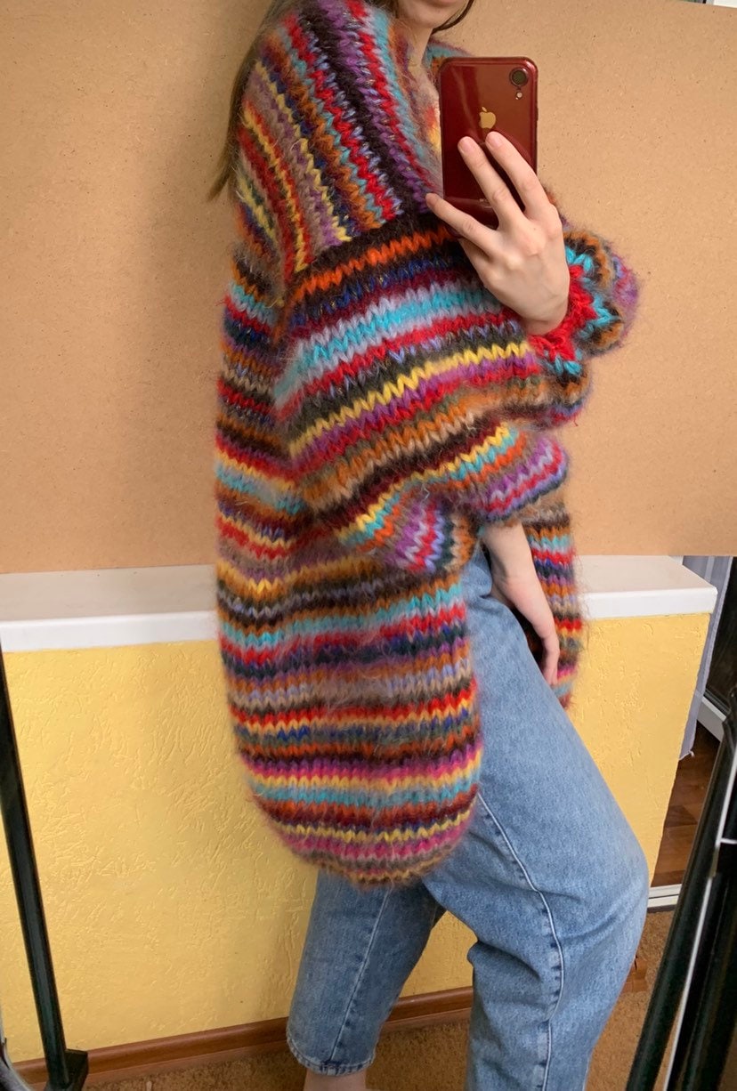 Rainbow Mohair Multi Color Monogram Cardigan