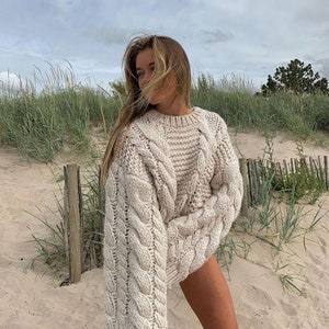 Hand knit Womens pullover hand knit womens wool oversized sweater 100% wool handmade PRE-ORDER image 1
