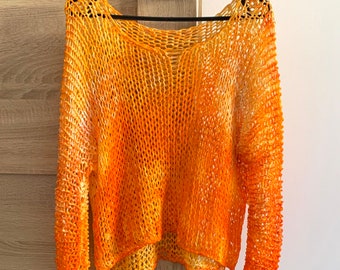 Orange Tie Dye paint top  Dye color top Hand dye cotton top weave loose top Size M Ready to ship