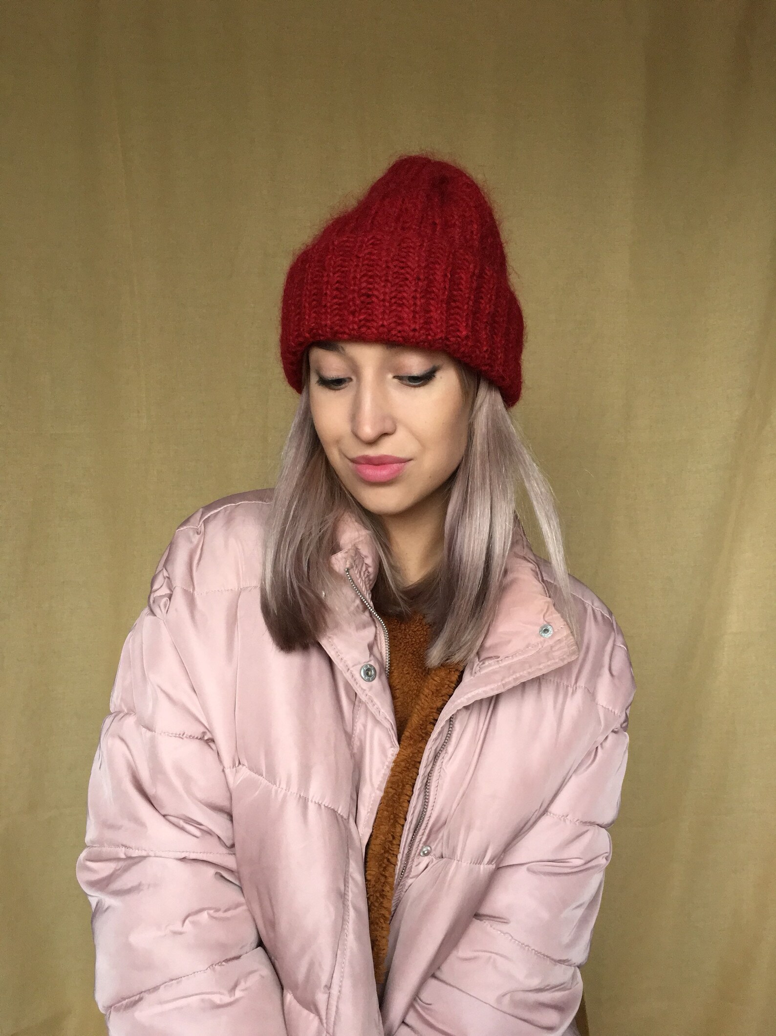 Red Beanie Hand Knit Beanie Wool Beanie Arm Knitting Hat Etsy