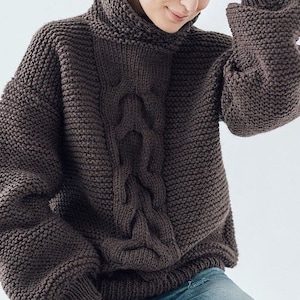 Brown chunky sweater Chunky arm knit sweater Cable knit oversized sweater - Handmade sweater - Knit sweater with big cables Warm Pullover