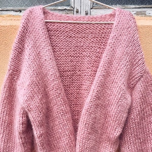 Pink Mohair cardigan - Hand Knit women cardigan - Angora Wool cardigan - Arm Knitting women jaket - Oversize Mohair cardigan Pink cardigan