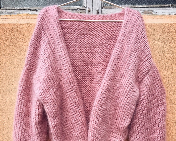 Pink Mohair Cardigan Hand Knit Women Cardigan Angora Wool - Etsy