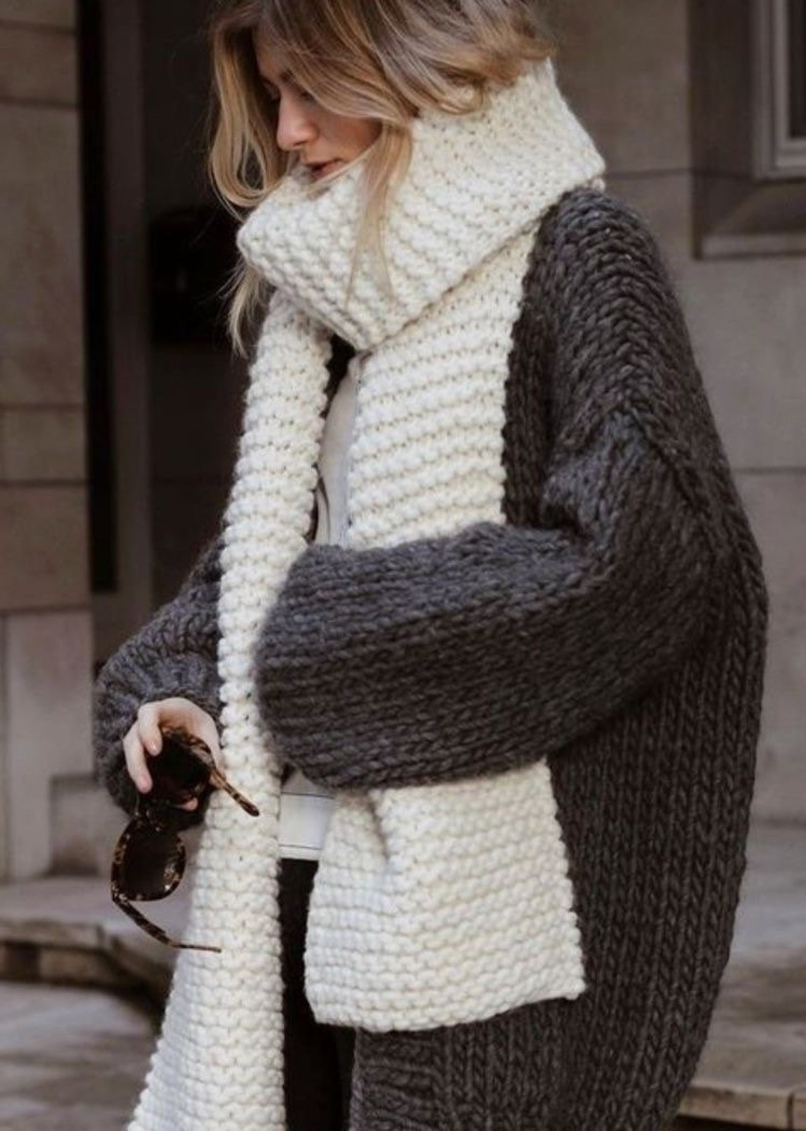 Light Blue Oversized Knit Wool Scarf main image 1