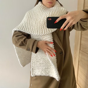 White Long huge wool scarf - arm knit wool scarf - long knit scarf 2 meters scarf Chunky knit