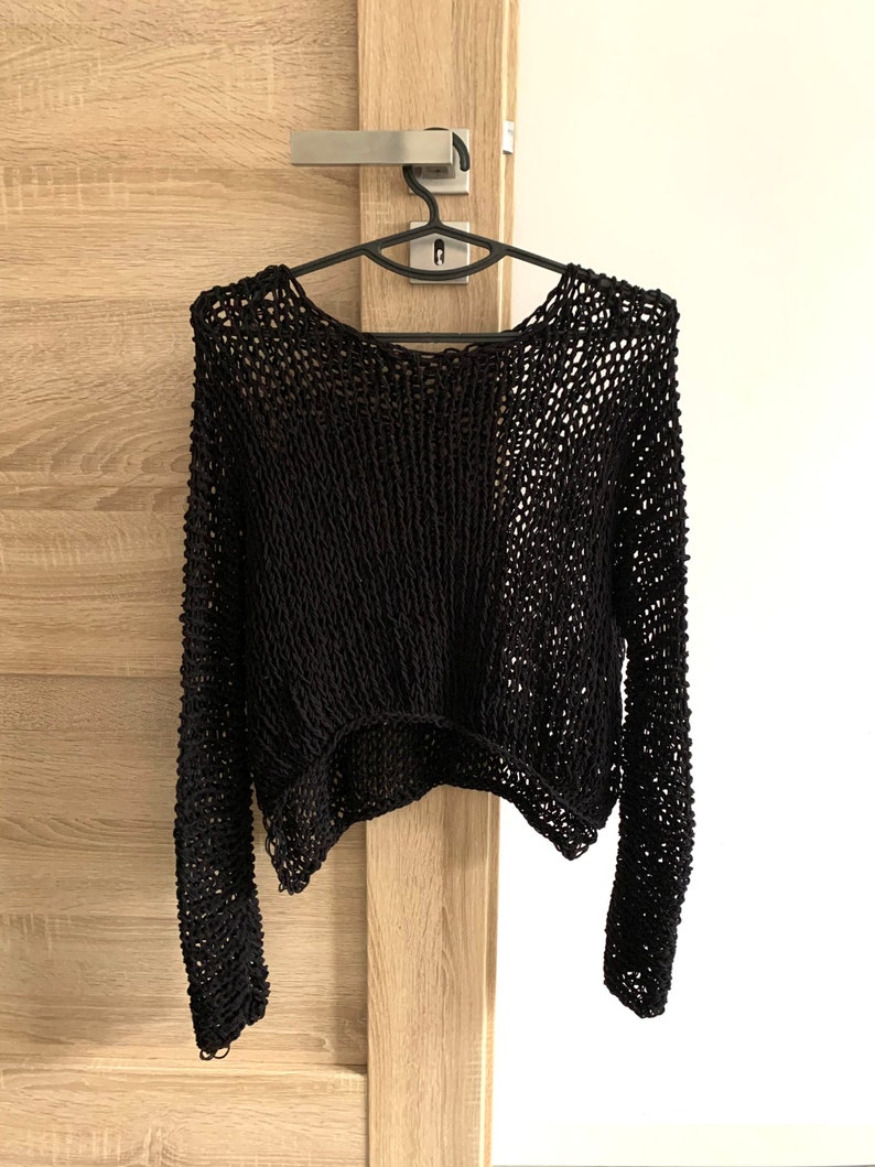 Cocoa knit cotton sweater Hand Knit cotton women sweater Loose cotton sweater Arm Knitting women pullover Loose natural women top Black