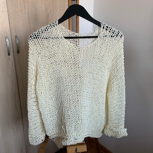 Milk knit cotton sweater - Hand Knit cotton women sweater - Loose cotton sweater  - Arm Knitting women pullover  - Loose natural women top