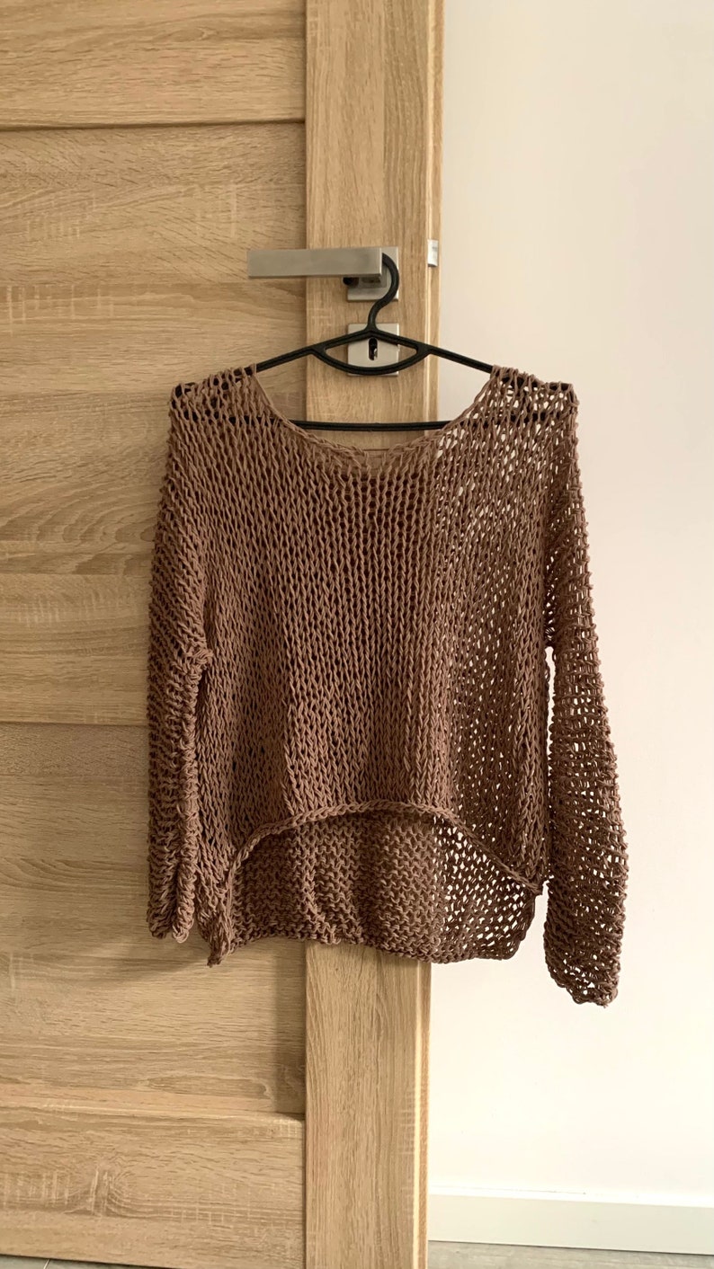 Cocoa knit cotton sweater Hand Knit cotton women sweater Loose cotton sweater Arm Knitting women pullover Loose natural women top Cocoa