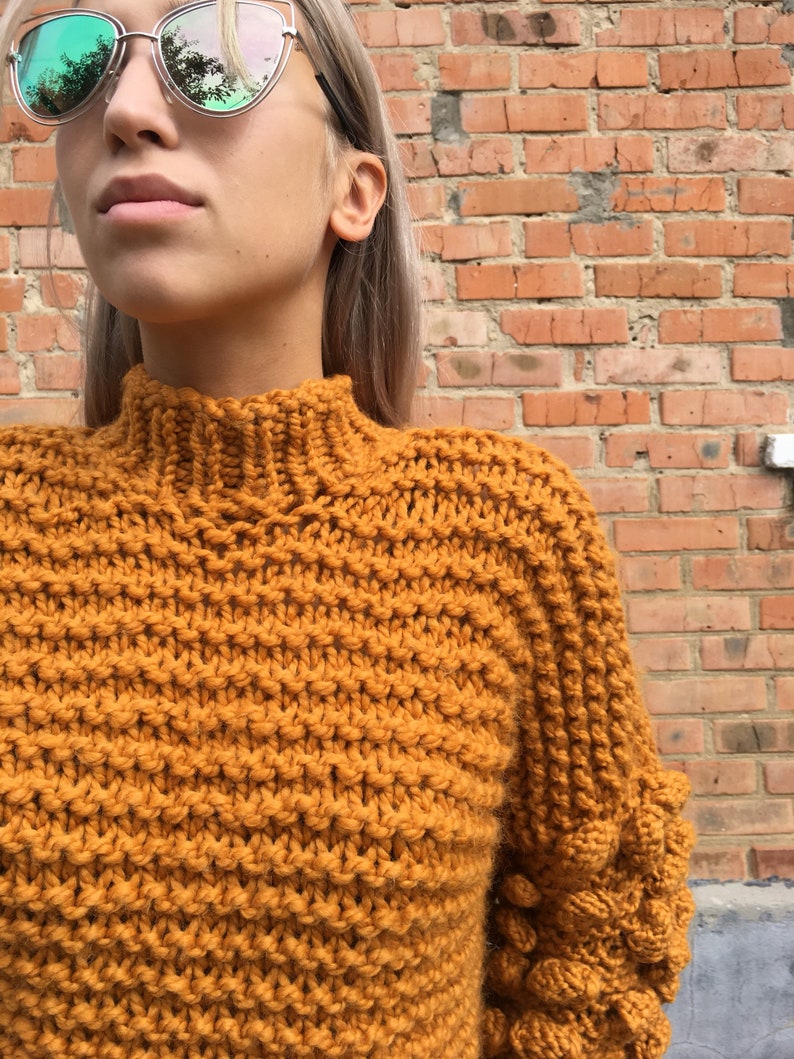 Bobble sweater Chunky arm knit sweater Yellow sweater Etsy