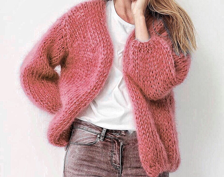 Pink Mohair Cardigan Hand Knit Women Cardigan Angora Wool Etsy