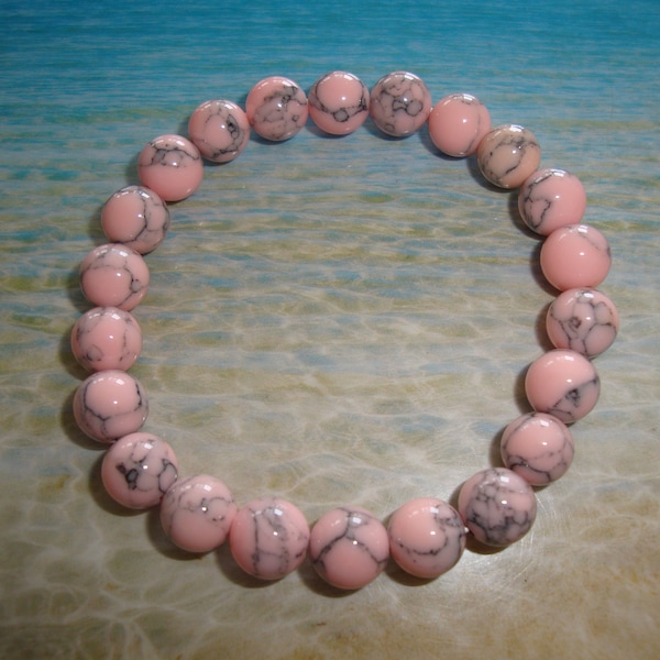 bracelet howlite rose taille élastique, perle 8 mm