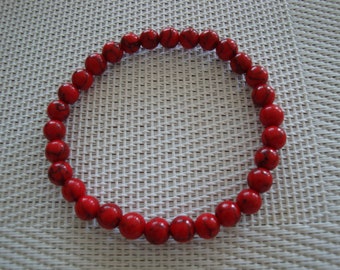 Red howlite bracelet with elastic waistband and 6mm beads