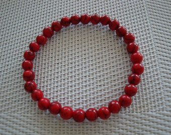 red howlite bracelet elastic size, 6 mm pearl