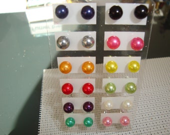 earring silver metal chip, nickel-free rod pearl round pearl different colors