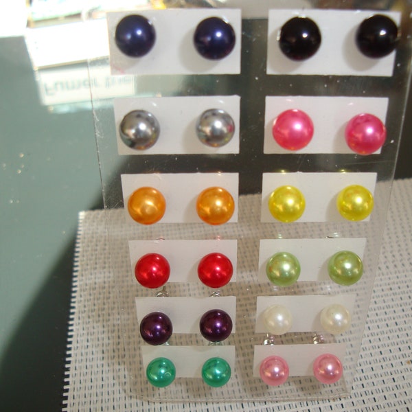 earring silver metal chip, nickel-free rod pearl round pearl different colors