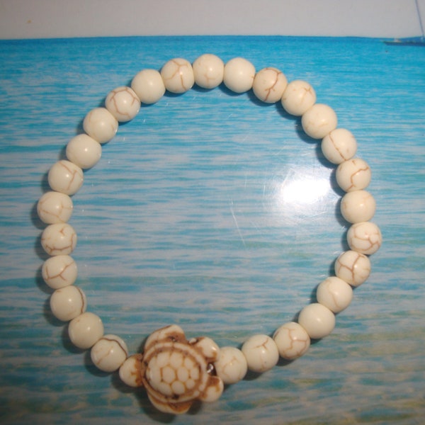 bracelet howlite ivoire taille élastique, perle 6 mm pierre naturel tortue pierre fine