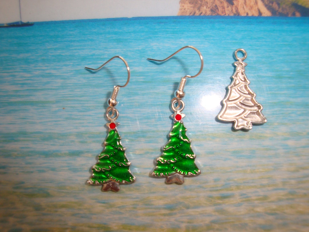 Boucle d'oreille noël sapin en métal émaillé crochet en Etsy France