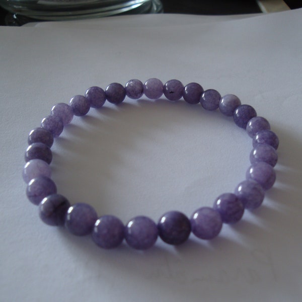 bracelet taille élastique unisexe pierre précieuse jade de lavande violet, perle de 6 mm